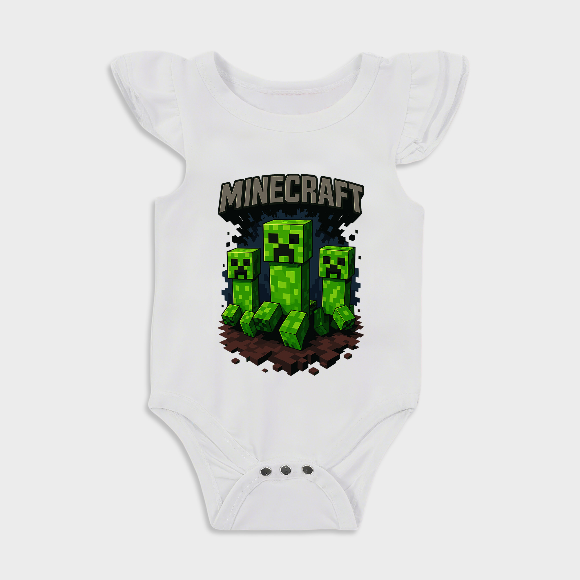 Baby romper with Kid Minecraft design in White