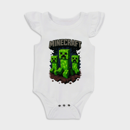 Baby romper with Kid Minecraft design in White