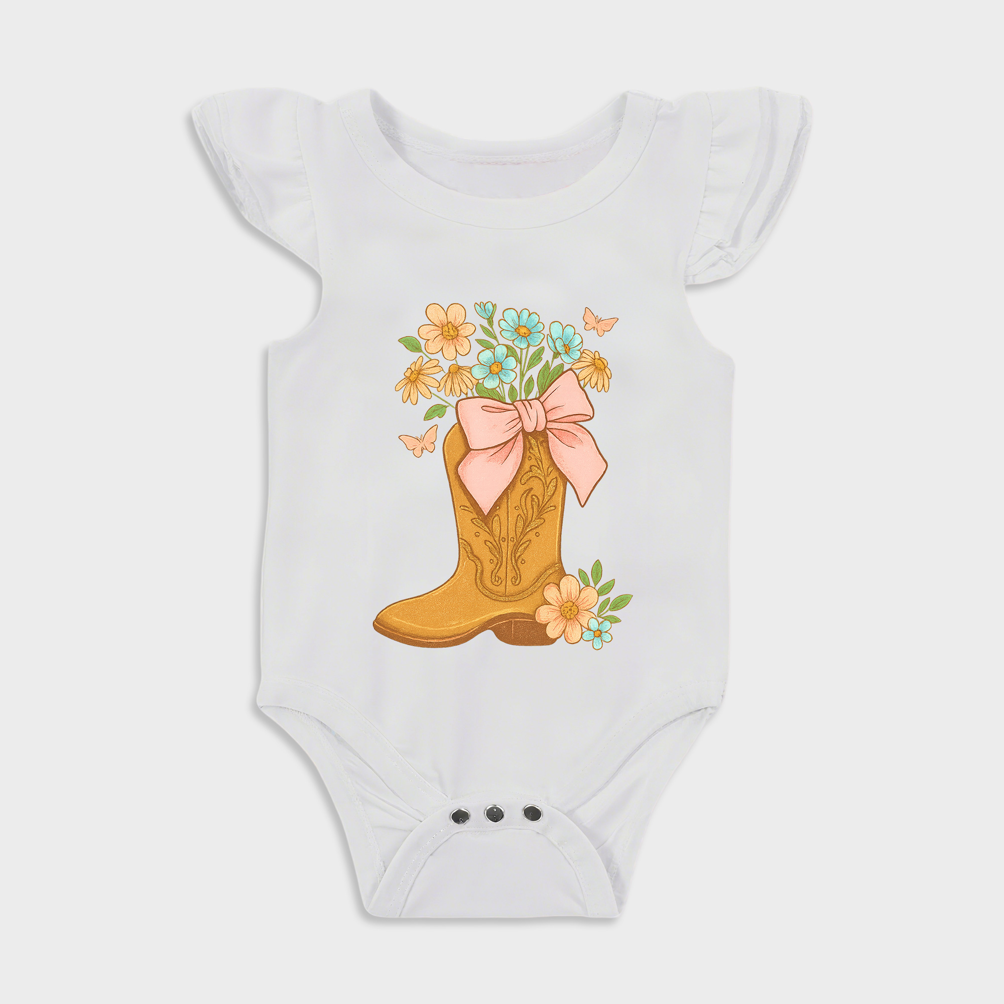 Leather Boots Ruffled Triangle Onesies in White Baby onesies