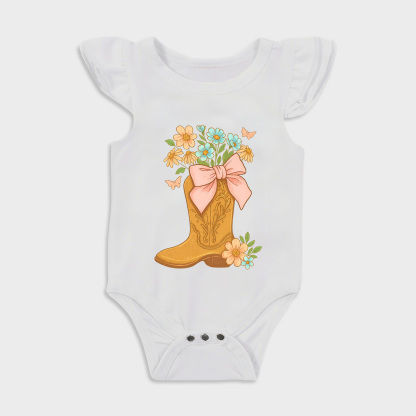 Leather Boots Ruffled Triangle Onesies in White Baby onesies