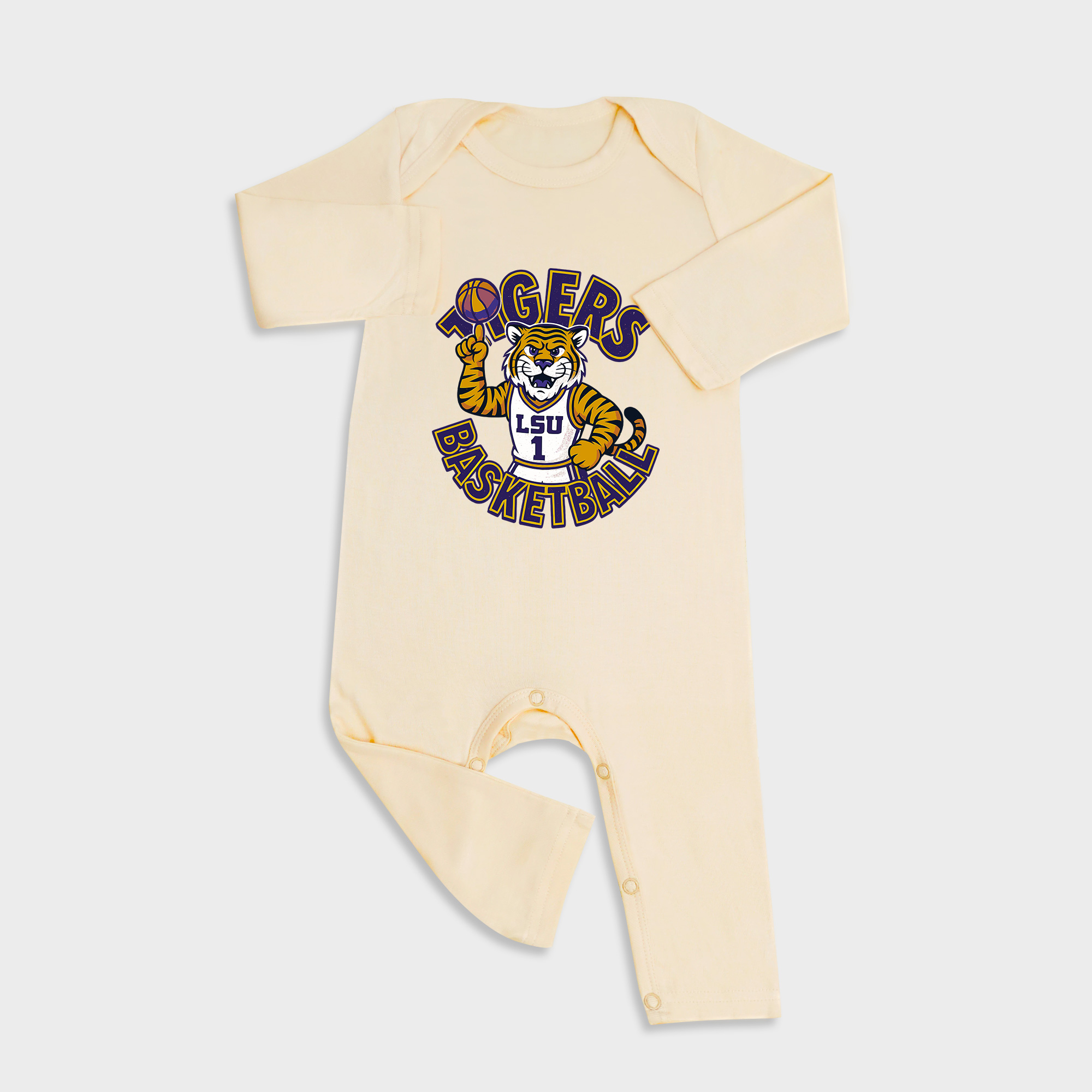 Louisiana State Tigers Basketball Long Sleeve &Long Leg Jumpsuit Light Yellow