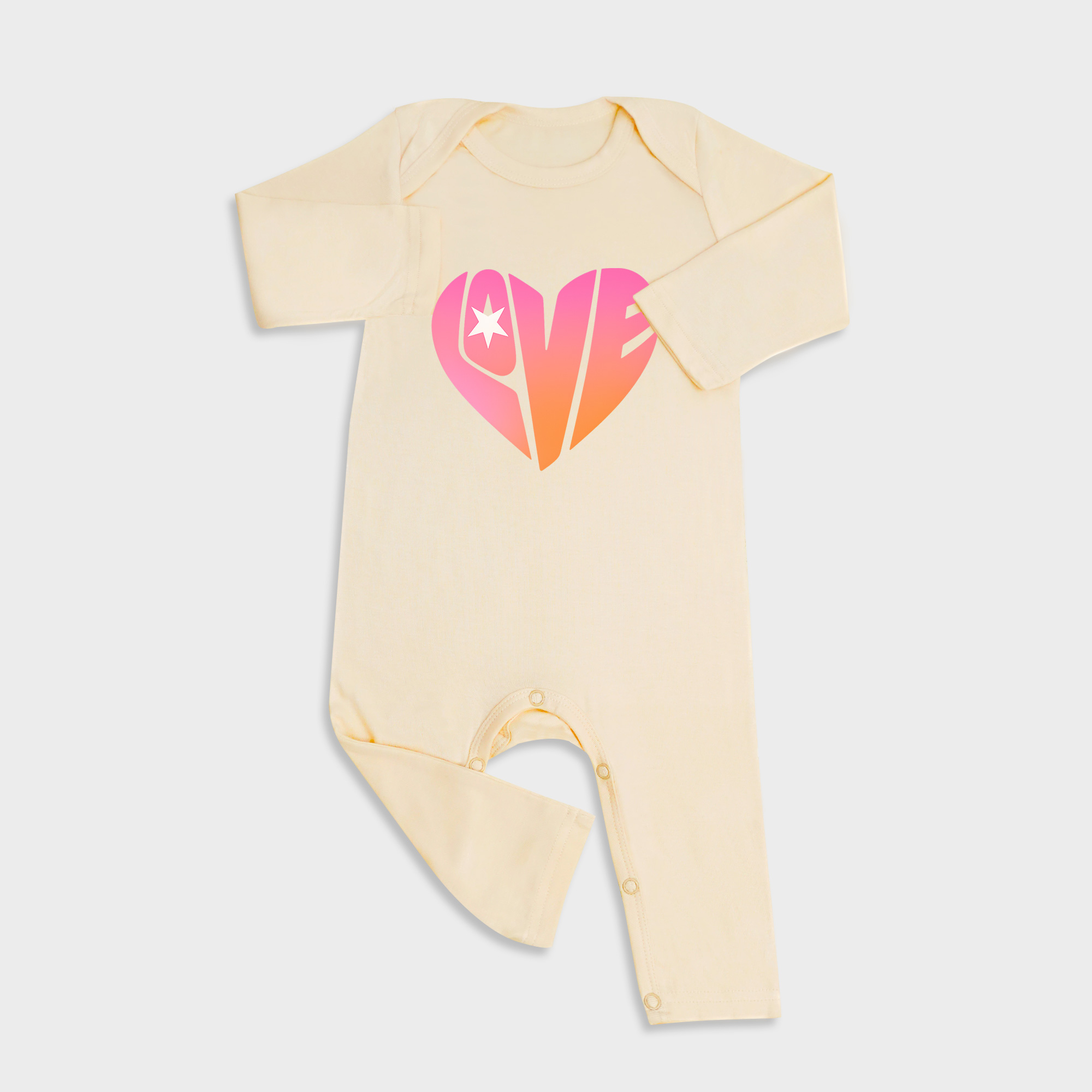 Baby romper featuring Love design in Light Yellow