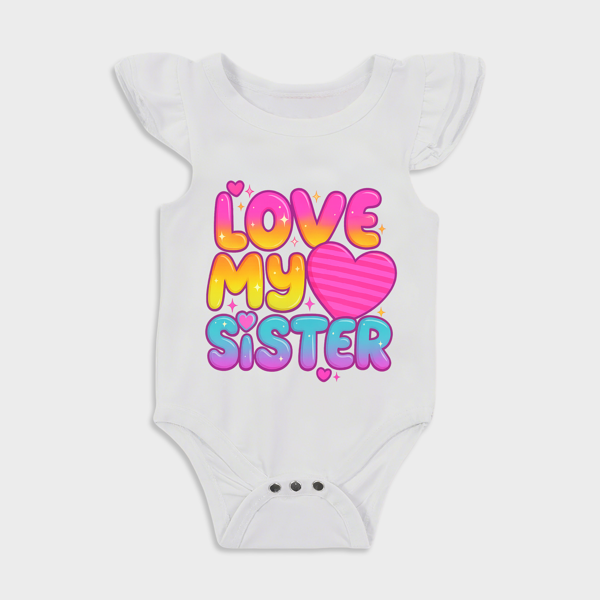 Love My Sister Ruffled Triangle Onesies in White Baby onesies