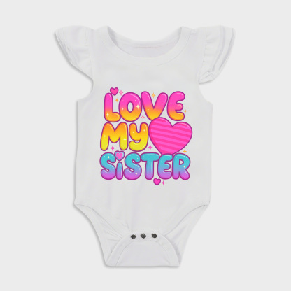 Love My Sister Ruffled Triangle Onesies in White Baby onesies