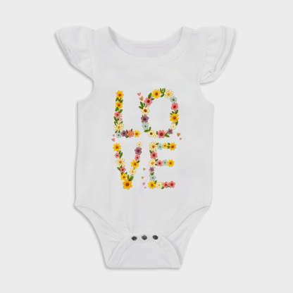 Love Ruffled Triangle Onesies in White Baby onesies