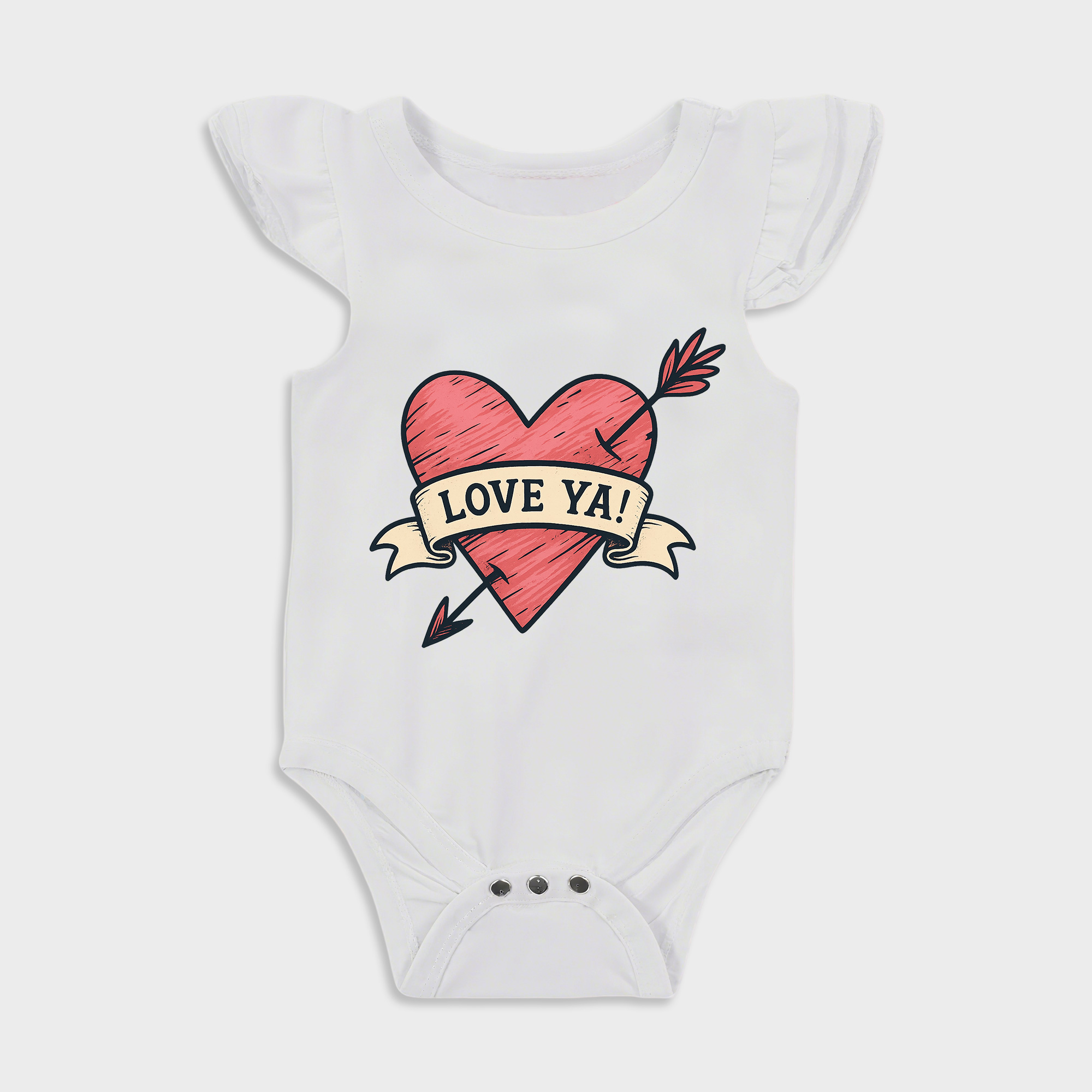 Baby romper with Love Ya Valentine's Day design in White