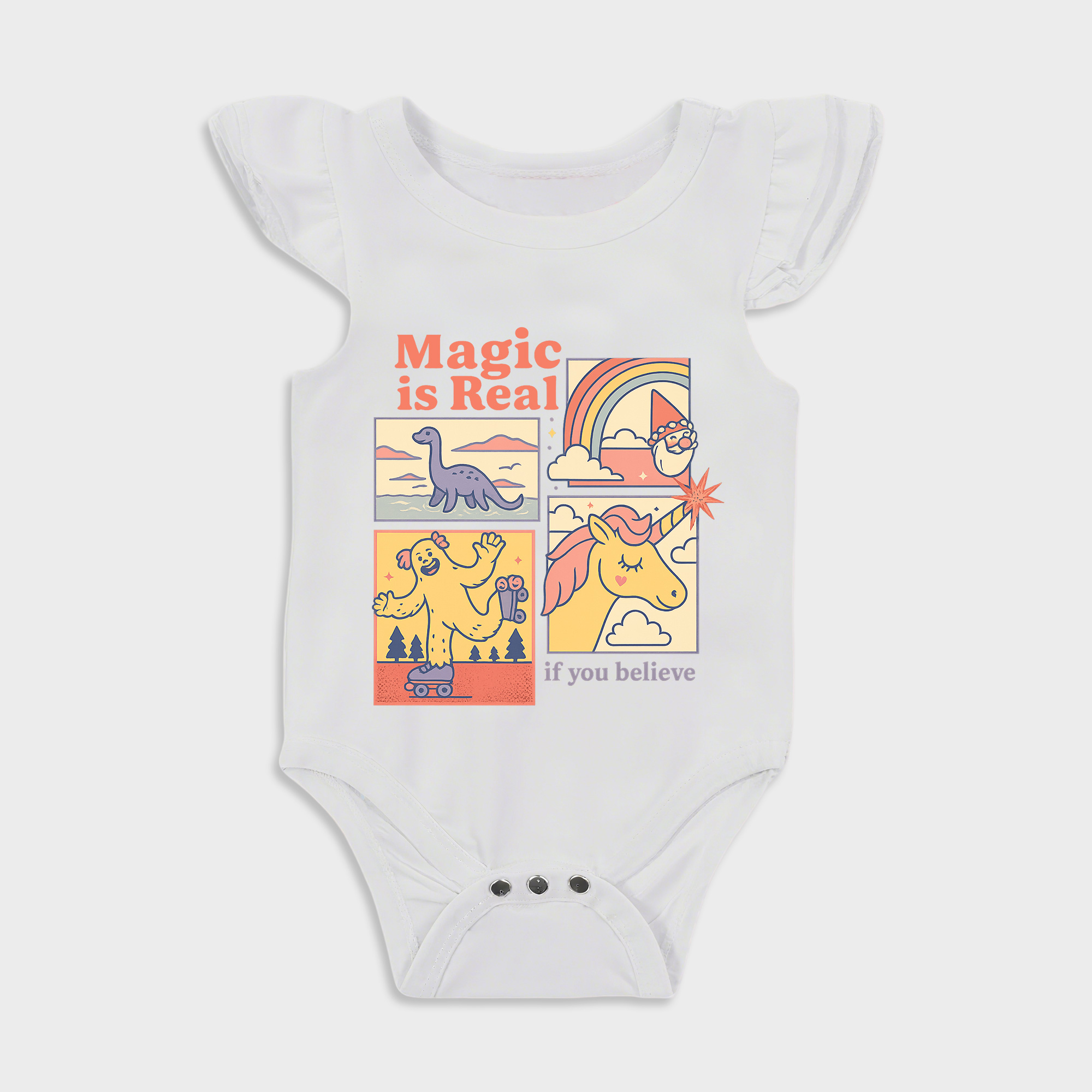 Baby romper with Magic Is Real design in White