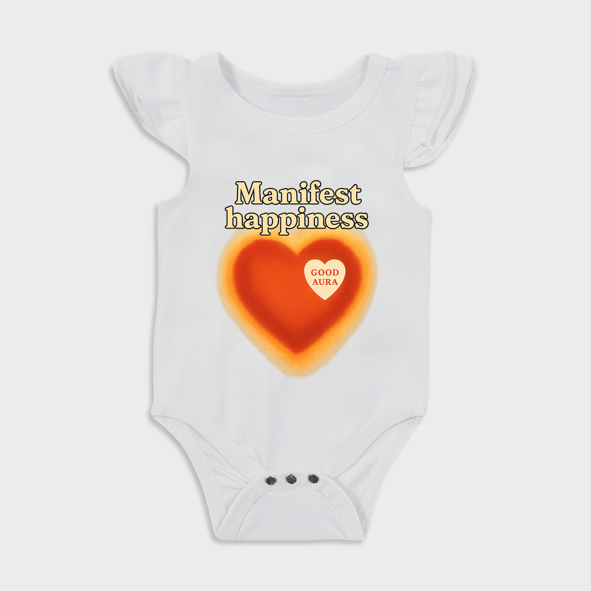 Baby romper with Manifest Happiness design in White