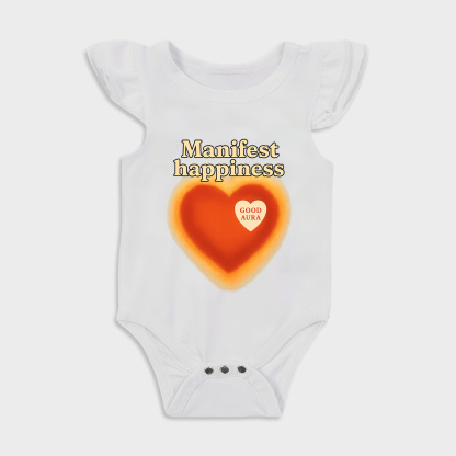 Baby romper with Manifest Happiness design in White