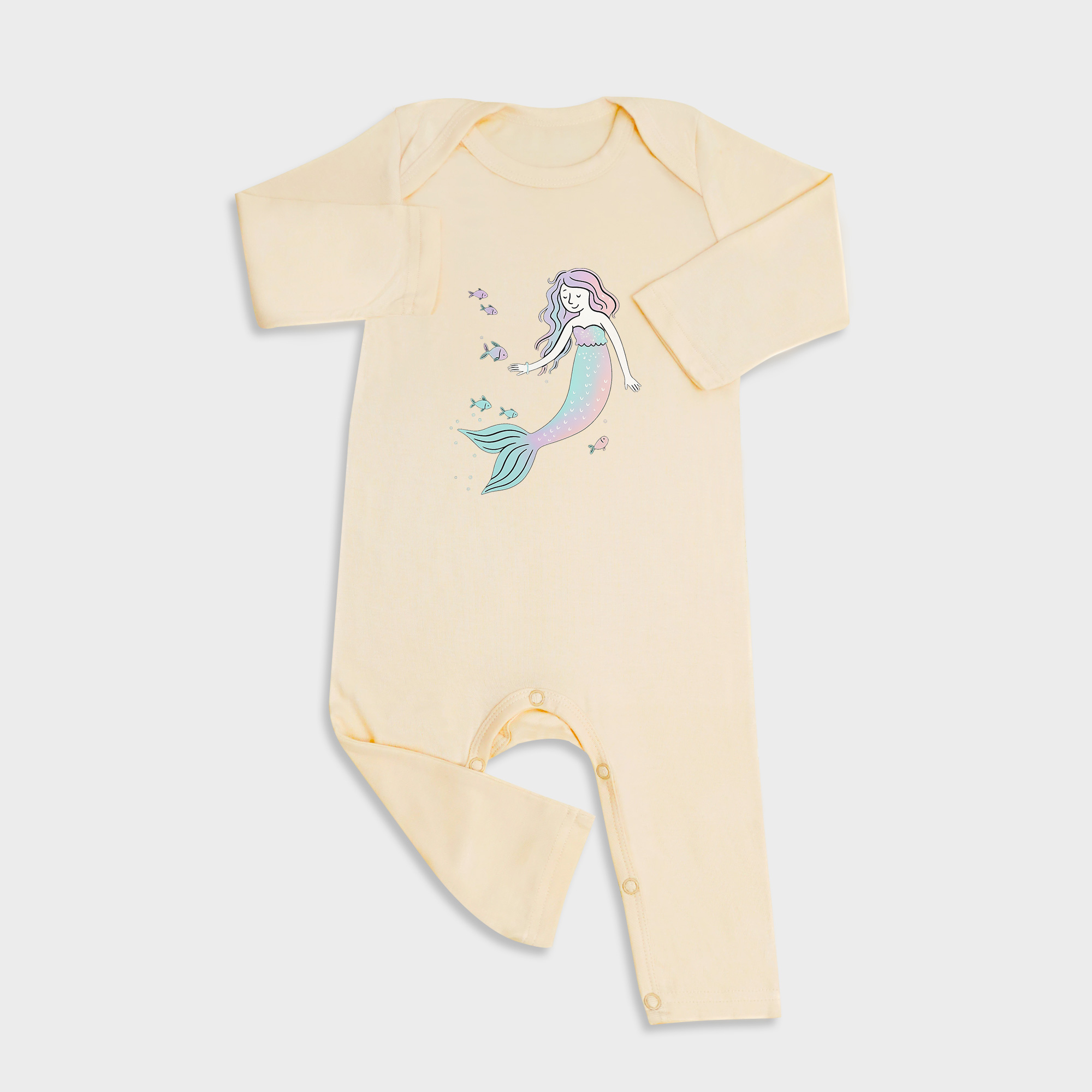 Baby romper featuring Mermaid & Fish design in Light Yellow
