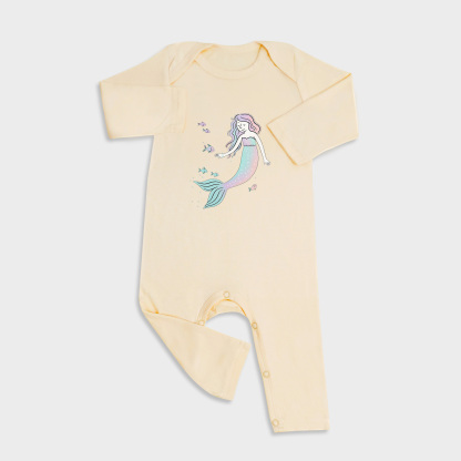 Baby romper featuring Mermaid & Fish design in Light Yellow