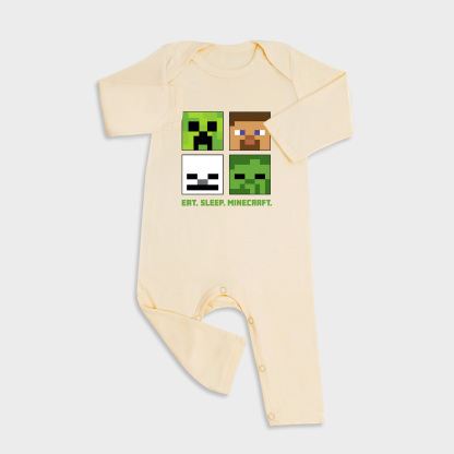 Baby romper featuring Minecraft design in Light Yellow