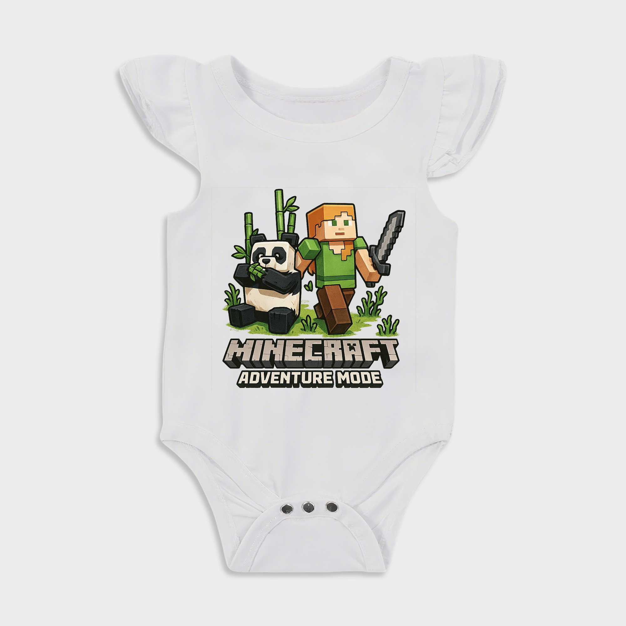 Baby romper with Minecraft design in White