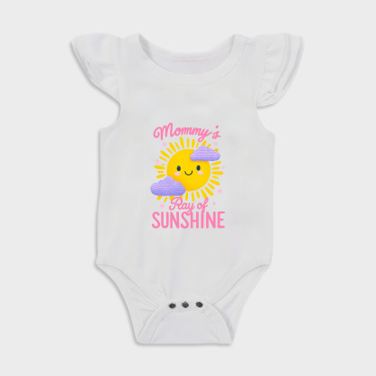 Mommy Is Ray Of Sunshine Ruffled Triangle Onesies in White Baby onesies