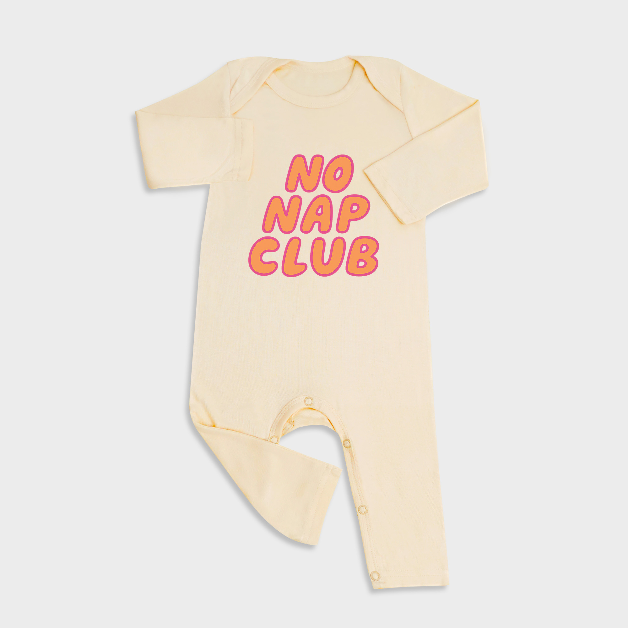 Baby romper featuring No Nap Club design in Light Yellow