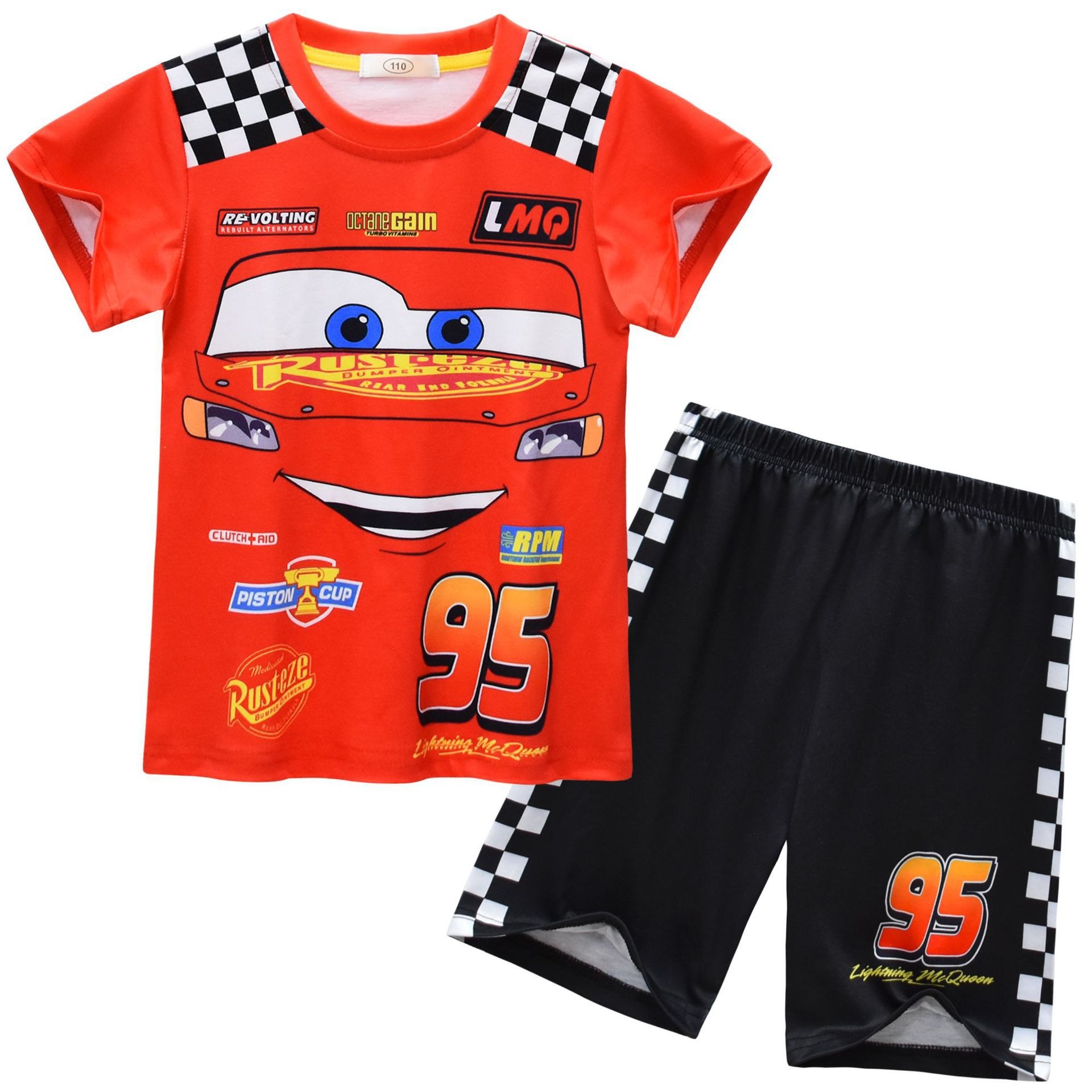 2pcs Toddler Boys Racing Print Short-Sleeve Graphic Tee & Pants