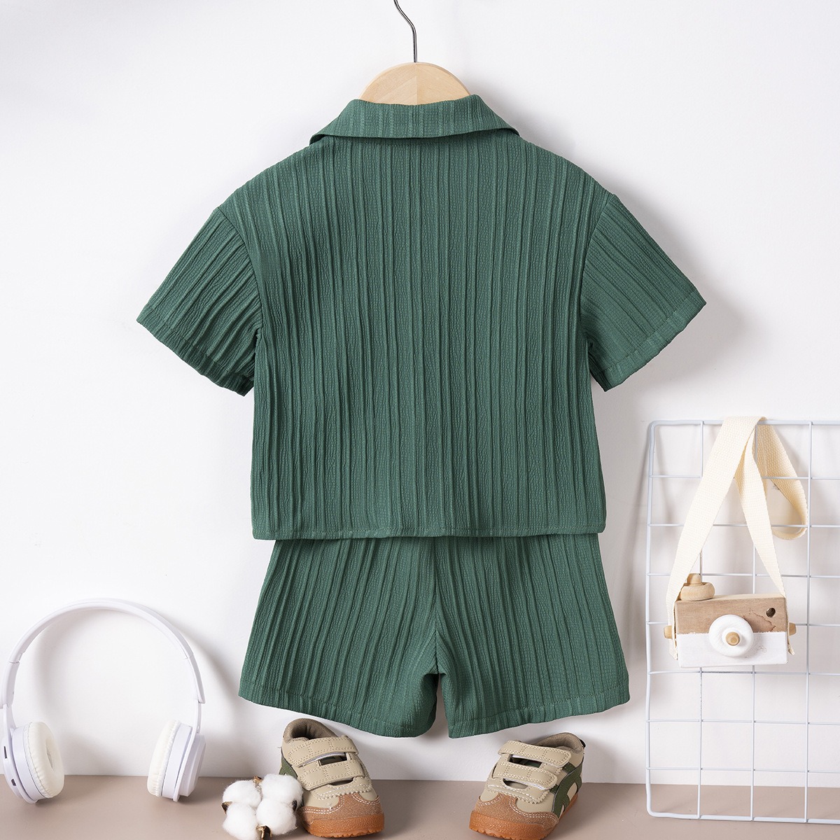 2pcs Toddler Boy Solid Single-Breast Shirt & Shorts