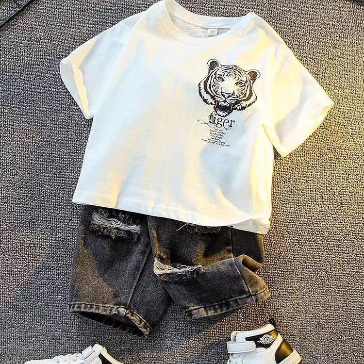 Toddler Boys Tiger Print T-Shirt Heavyweight Cotton Short Sleeve Tee