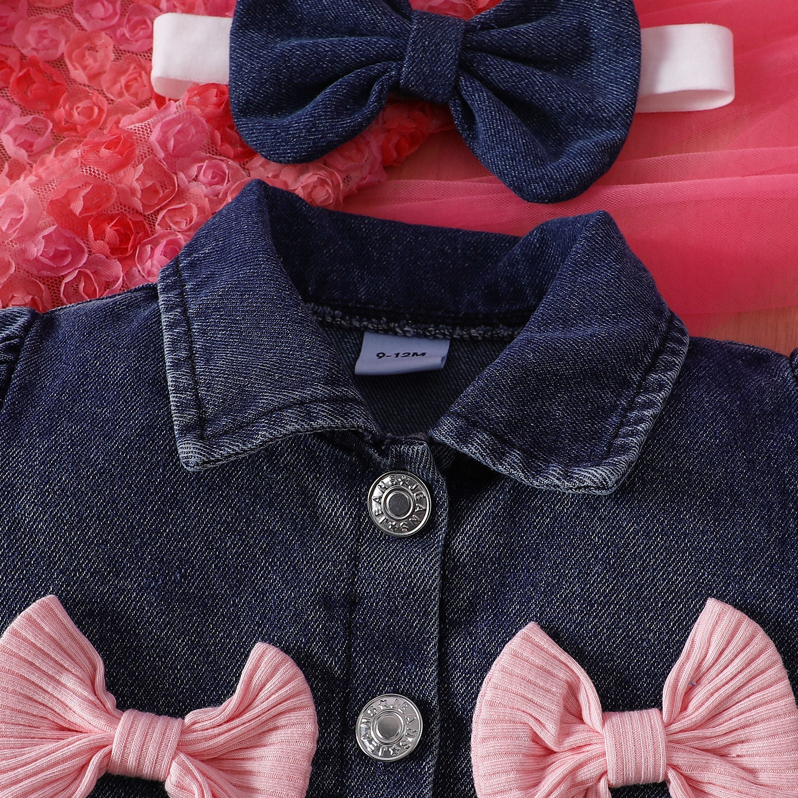 2pcs Baby Girls Tulle Dress Set with Bow Details