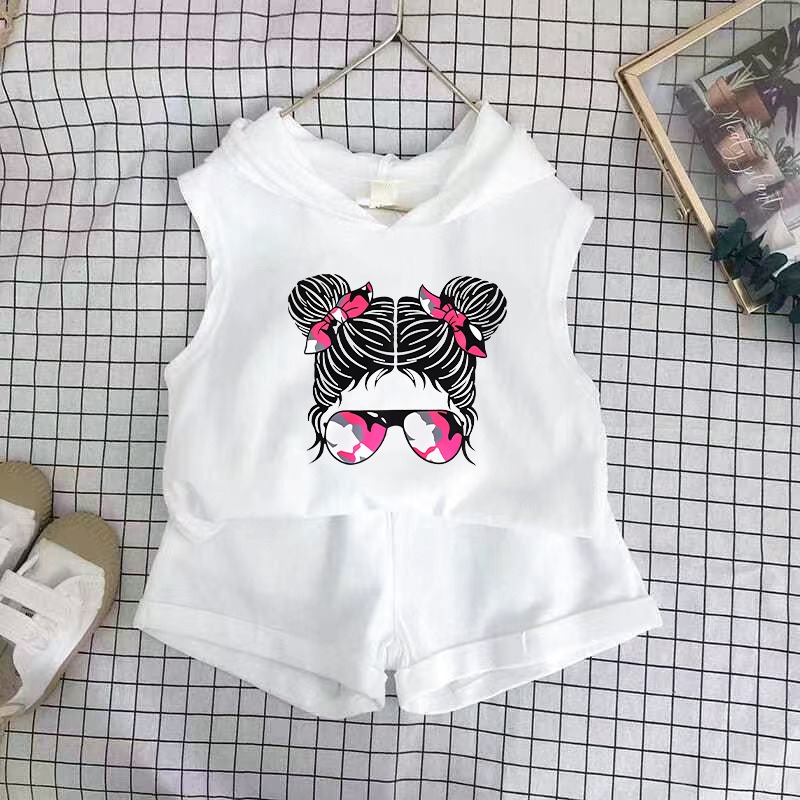 2pcs Baby Girls Cartoon Print Tank Top & Shorts
