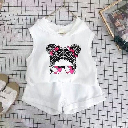 2pcs Baby Girls Cartoon Print Tank Top & Shorts