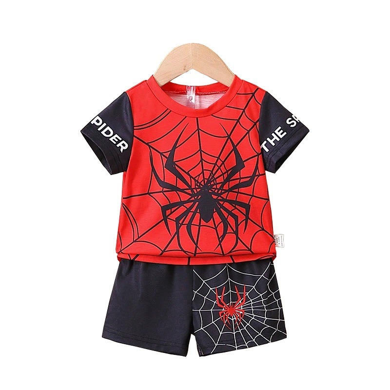 2pcs Baby Boys Spider Print Quick-Dry Outfit