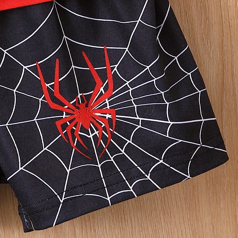 2pcs Baby Boys Spider Print Quick-Dry Outfit