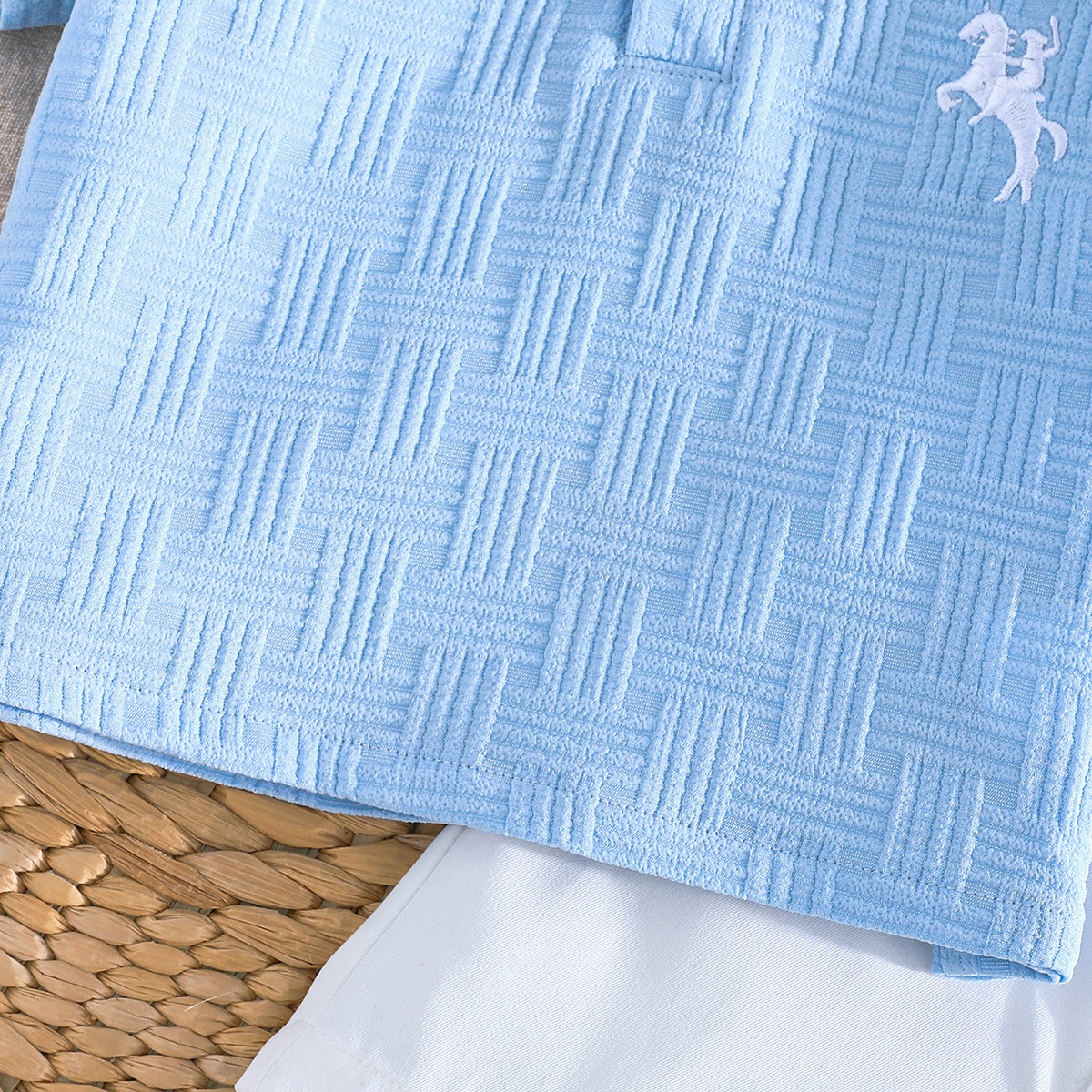 2pcs Baby Boys Embroidered Pony Short-Sleeve Top & Versatile Solid Shorts