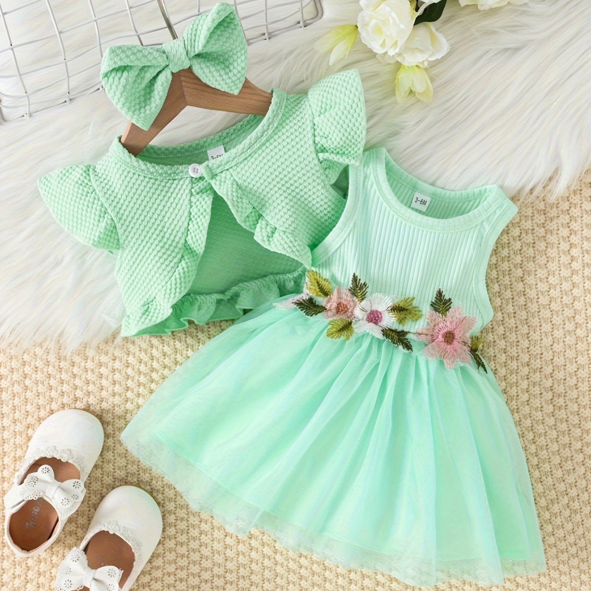 [Copy]2pcs Toddler Girls Puff-Sleeve Floral Blouse Set