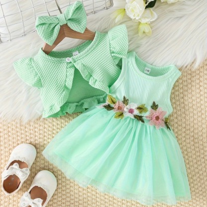[Copy]2pcs Toddler Girls Puff-Sleeve Floral Blouse Set