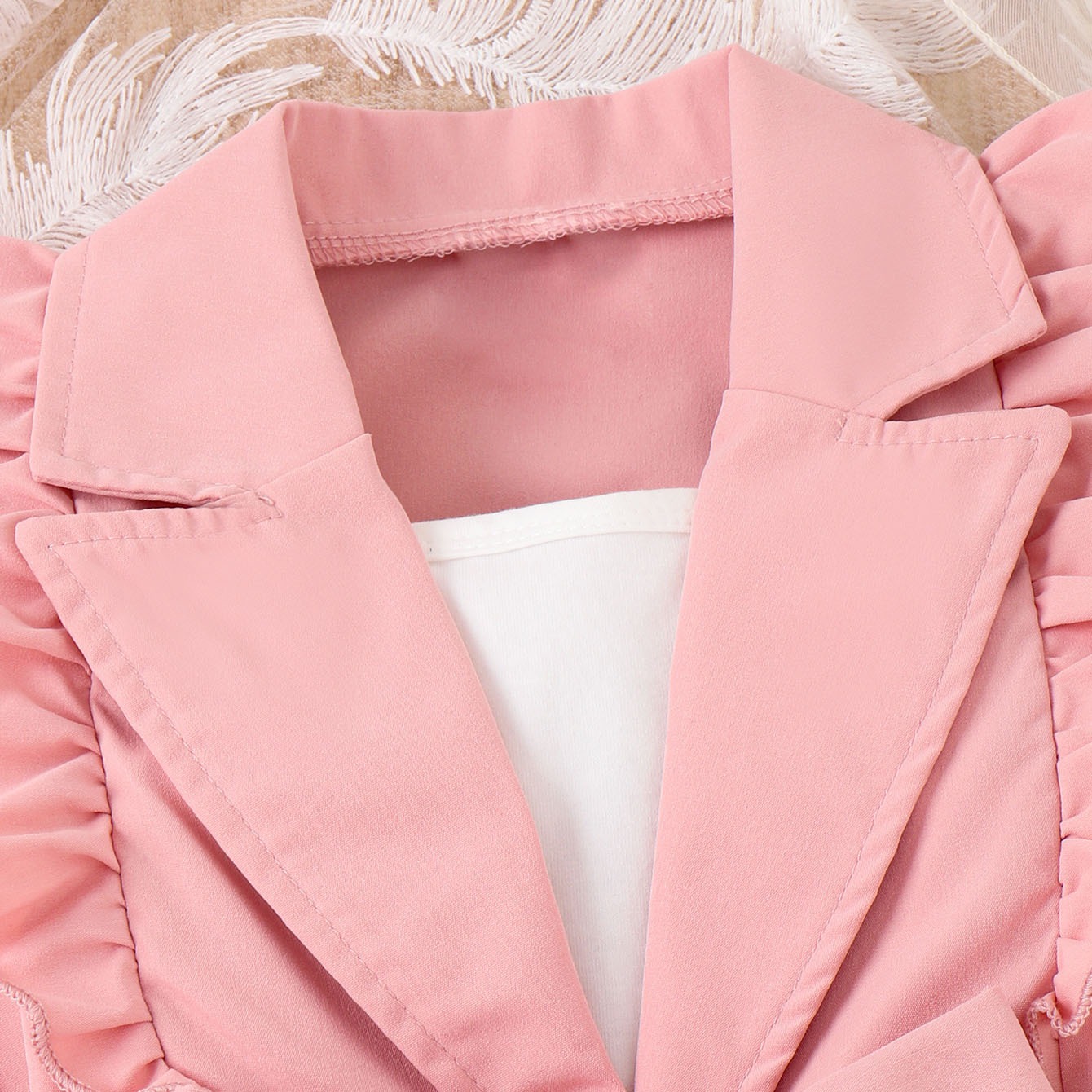 [Copy]2pcs Toddler Girls Puff-Sleeve Dress With Denim Jumper