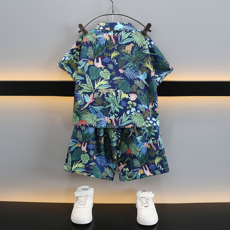 2pcs Toddler Boys Hawaiian Shirt & Shorts