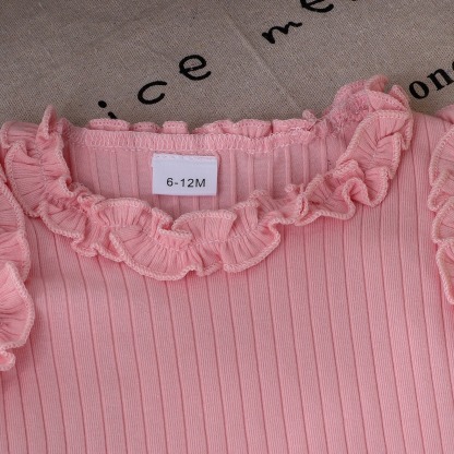 3pcs Baby Girls Ruffle Sleeveless Top And Denim Skirt