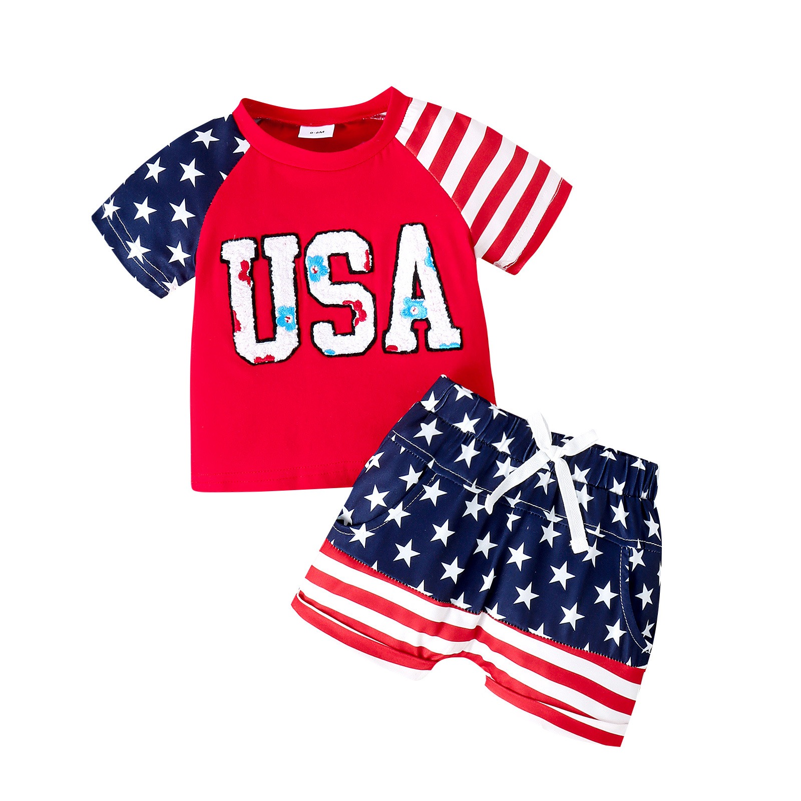 2pcs Toddler Boys USA Print Top & Stars Shorts