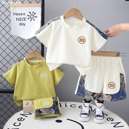 2pcs Toddler Boys Color-Block Short-Sleeve Top & Shorts