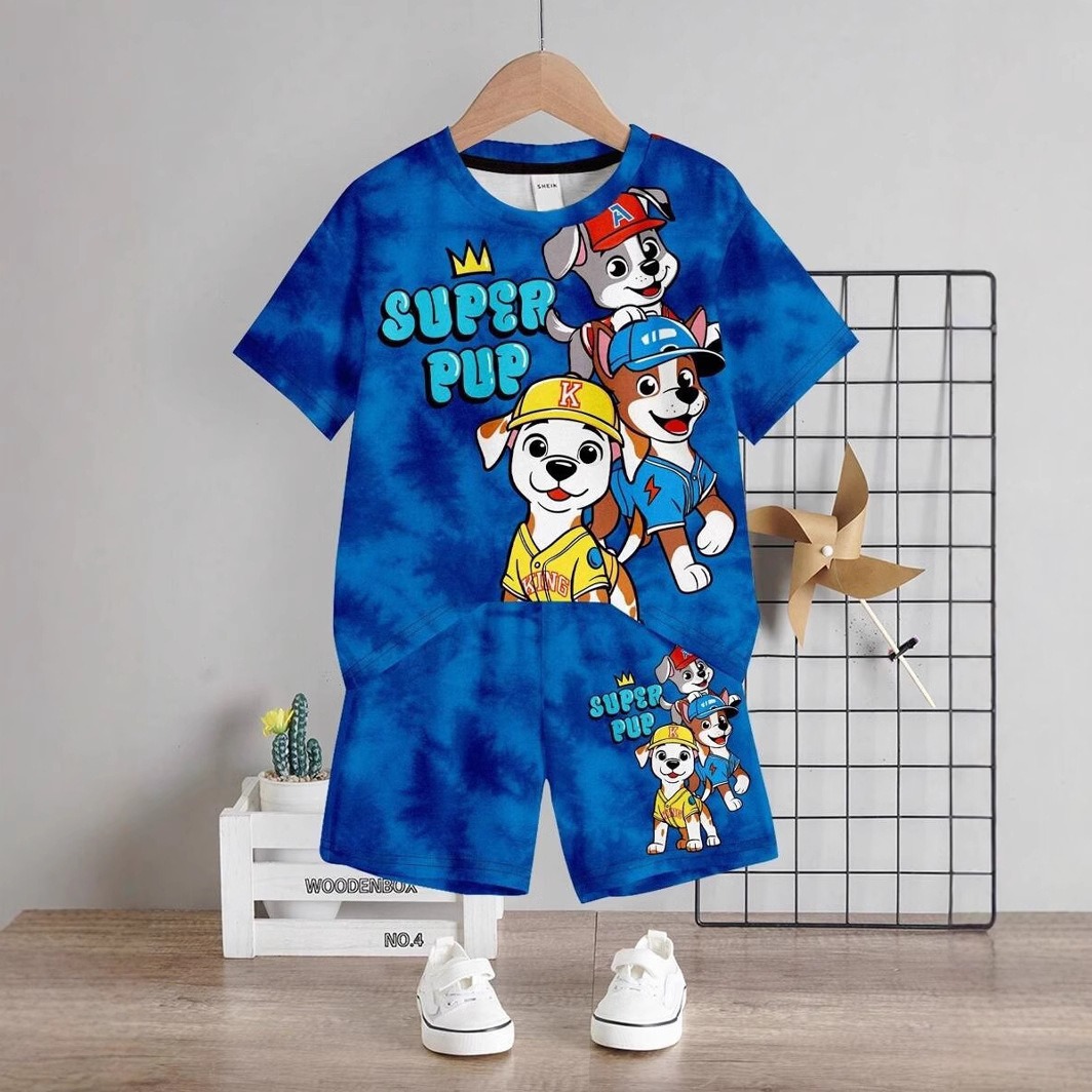 2pcs Toddler Boy Casual Cartoon Print Round Neck Short Sleeve T-Shirt & Shorts
