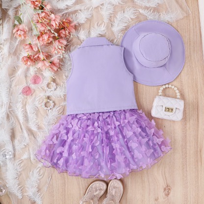4pcs Toddler Girls Notched Lapel Blazer And Bow Tulle Skirt Outfit
