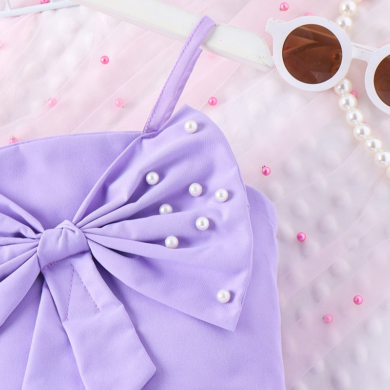 2pcs Toddler Girls Pearl-Accented Sleeveless Top & Tiered Ruffle Shorts