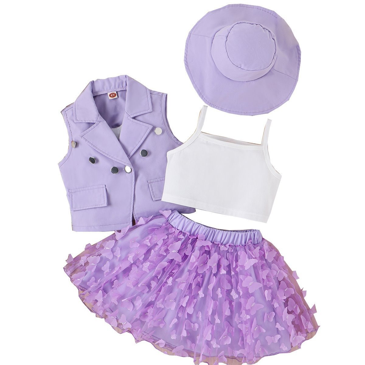 4pcs Toddler Girls Notched Lapel Blazer And Bow Tulle Skirt Outfit