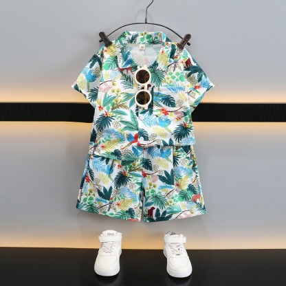 2pcs Toddler Boys Hawaiian Shirt & Shorts