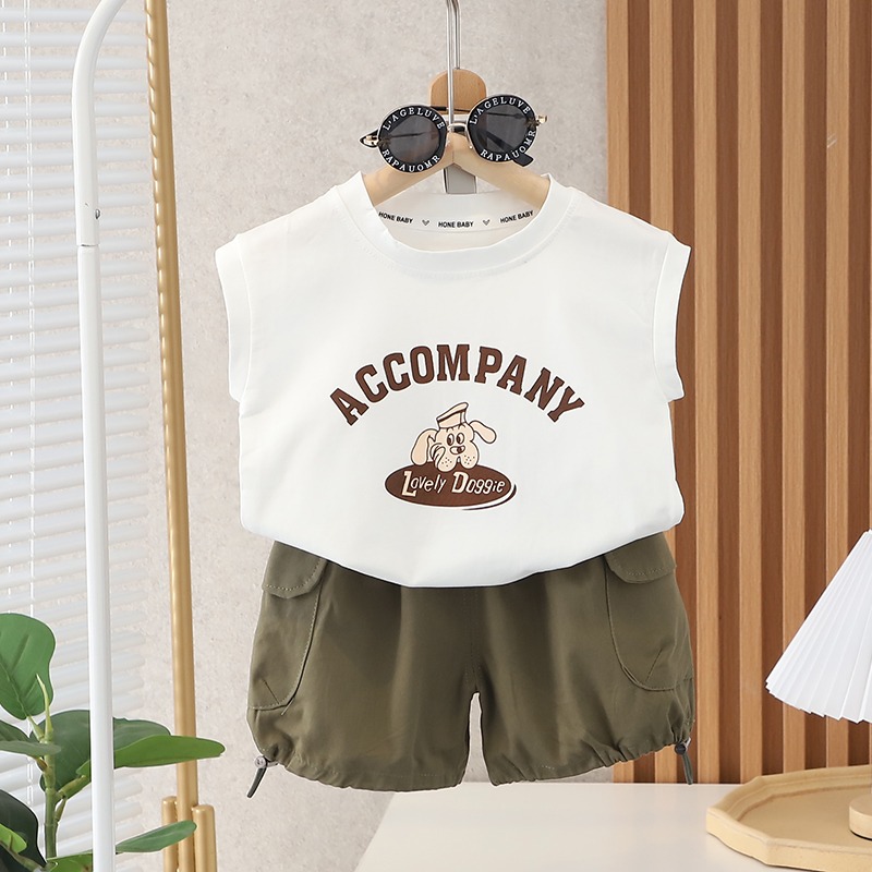 2pcs Toddler Boys Sleeveless Tee & Cargo Shorts