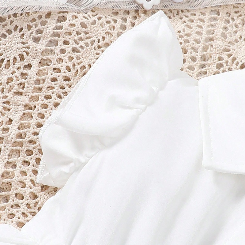 2pcs Baby Girls White Dress And Denim Vest Outfit