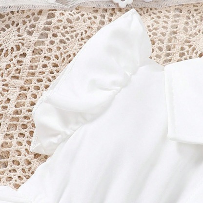 2pcs Baby Girls White Dress And Denim Vest Outfit