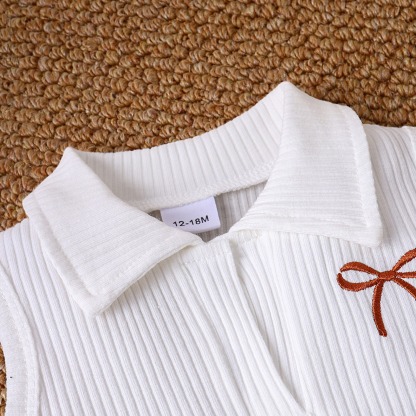 2pcs Toddler Girls White Ribbed Top And Printed Mini Skirt