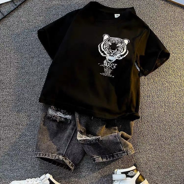 Toddler Boys Tiger Print T-Shirt Heavyweight Cotton Short Sleeve Tee