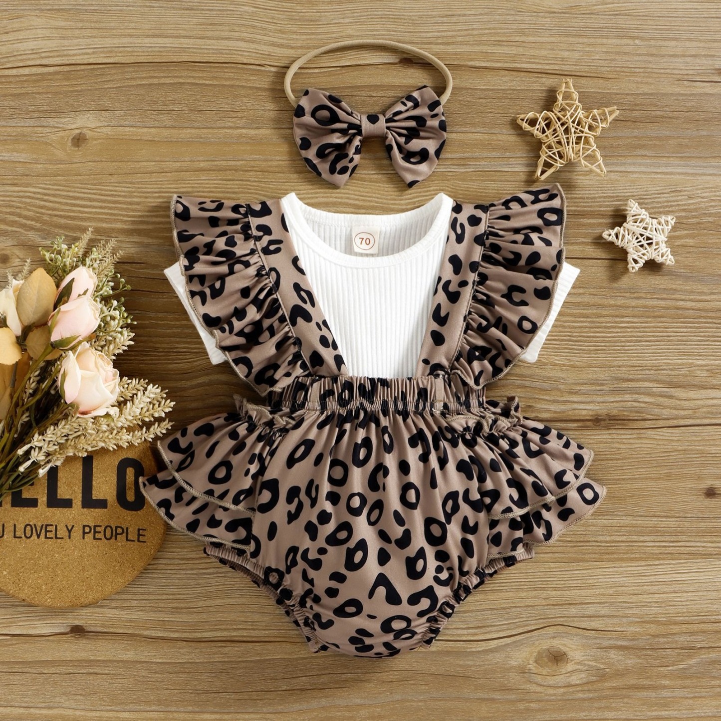 3pcs Baby Girls Leopard Print Short-Sleeve Onesies