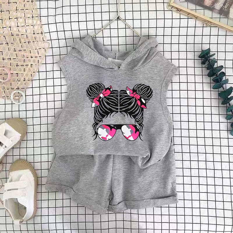 2pcs Baby Girls Cartoon Print Tank Top & Shorts