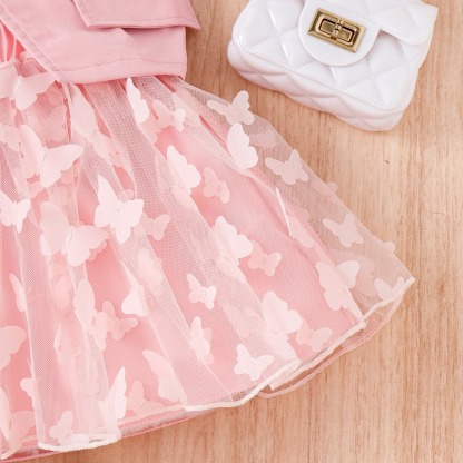 4pcs Toddler Girls Notched Lapel Blazer And Bow Tulle Skirt Outfit