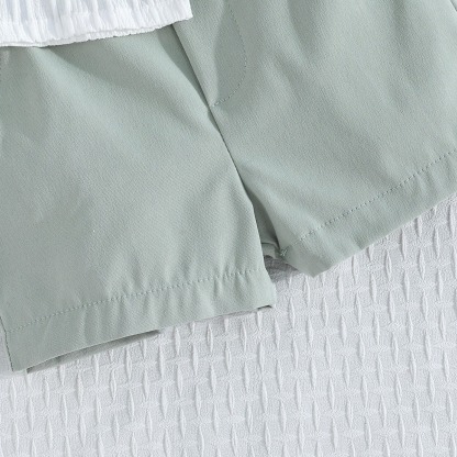 2pcs Toddler Boys Solid Color Striped Short Sleeve Shirt & Shorts