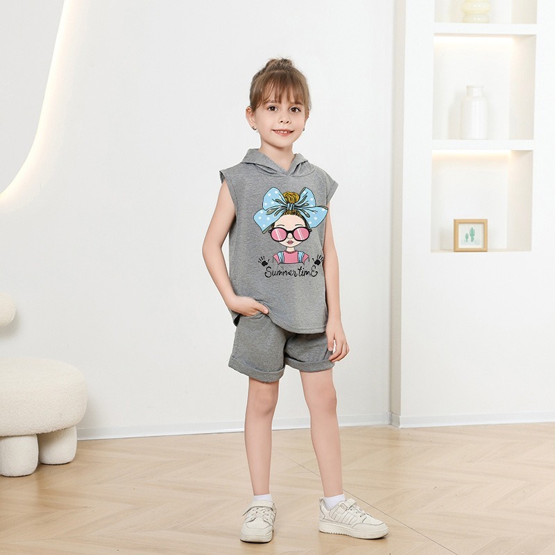 2pcs Baby Girls Cartoon Print Tank Top & Shorts